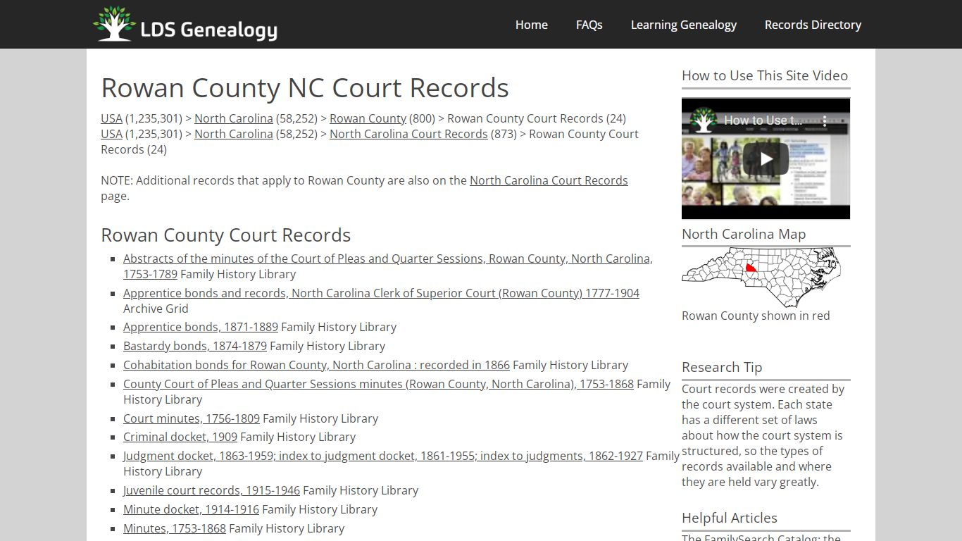 Rowan County NC Court Records - LDS Genealogy